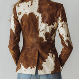 Blazer Eco-Friendly Vintage a Stampa Mucca per Donne