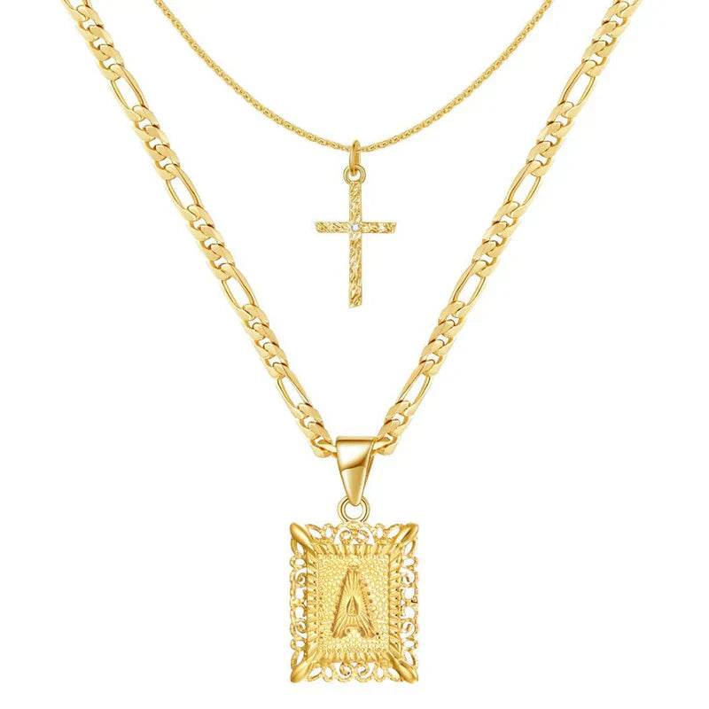 Ensemble Croix Initiale Collier | Or