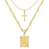 Cross Initial Necklace Set | Gold