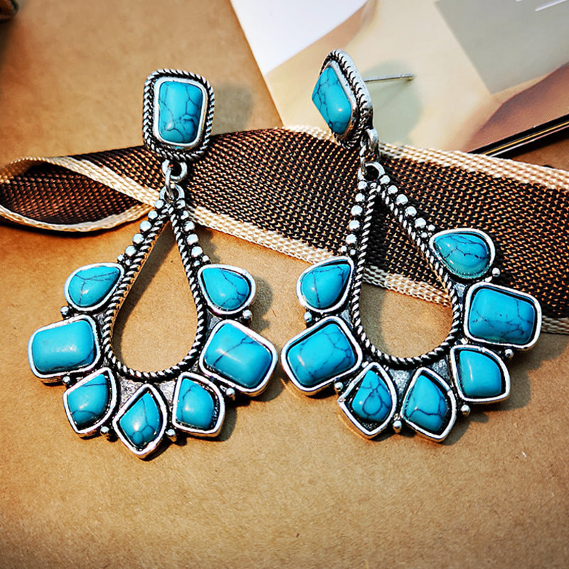 BOUCLES D'OREILLES VINTAGE ARGENT PLAQUÉ TURQUOISE GOUTTE