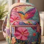 Pastel Floral Hummingbird Quilted Backpack
