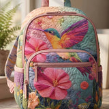 Pastel Floral Hummingbird Quilted Backpack