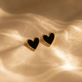 Elegant Boho Black Enamel Heart Stud Earrings