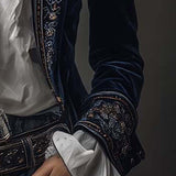 Giacca Longline Vintage Ricamata per Donne in Blu Navy