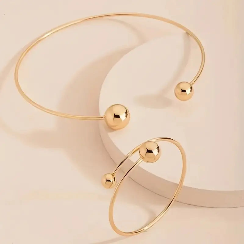 Minimalist Glow Collar & Cuff Bracelet Set - Gold