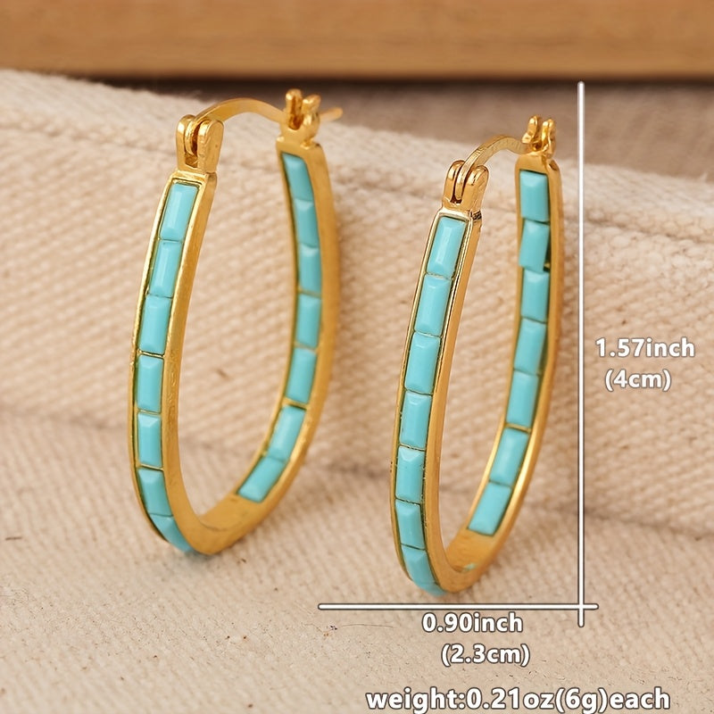 BOUCLES D'OREILLES EN FORME DE U CARRÉ SYNTHÉTIQUE TURQUOISE