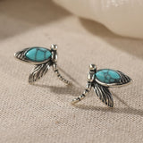 BOUCLES D'OREILLES VINTAGE LIBELLULE TURQUOISE CLOU D'OREILLE