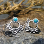 BOUCLES D'OREILLES TURQUOISE MANDALA ARGENT PLAQUÉ CLOU D'OREILLE