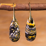 Natural Stone Black Yellow Stone Drop Earrings