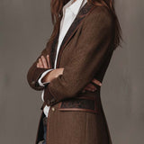 Blazer Donna con Pannello Stampato a Spina di Pesce