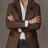 Blazer Donna con Pannello Stampato a Spina di Pesce