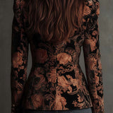 Blazer Tailored Nero e Bronzo con Stampa Floreale per Donne