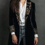 Blazer Slim Fit Nero con Stampa Barocca da Donna