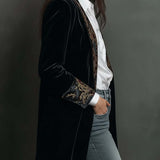 Blazer Slim Fit Nero con Stampa Barocca da Donna
