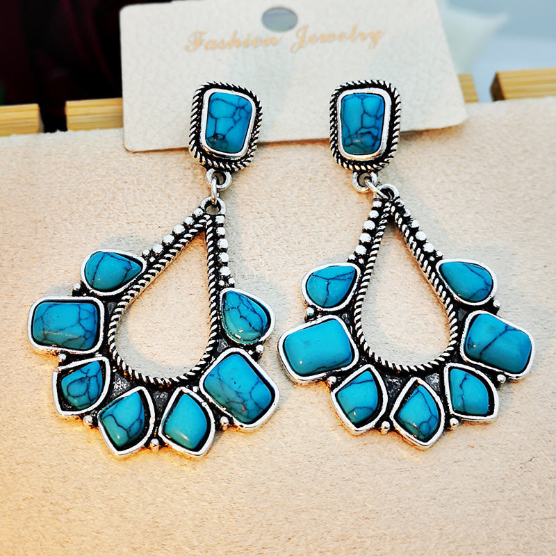 BOUCLES D'OREILLES VINTAGE ARGENT PLAQUÉ TURQUOISE GOUTTE