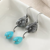 BOUCLES D'OREILLES VINTAGE ARGENT TON GÉOMÉTRIQUE IRRÉGULIER FORME TURQUOISE GOUTTE