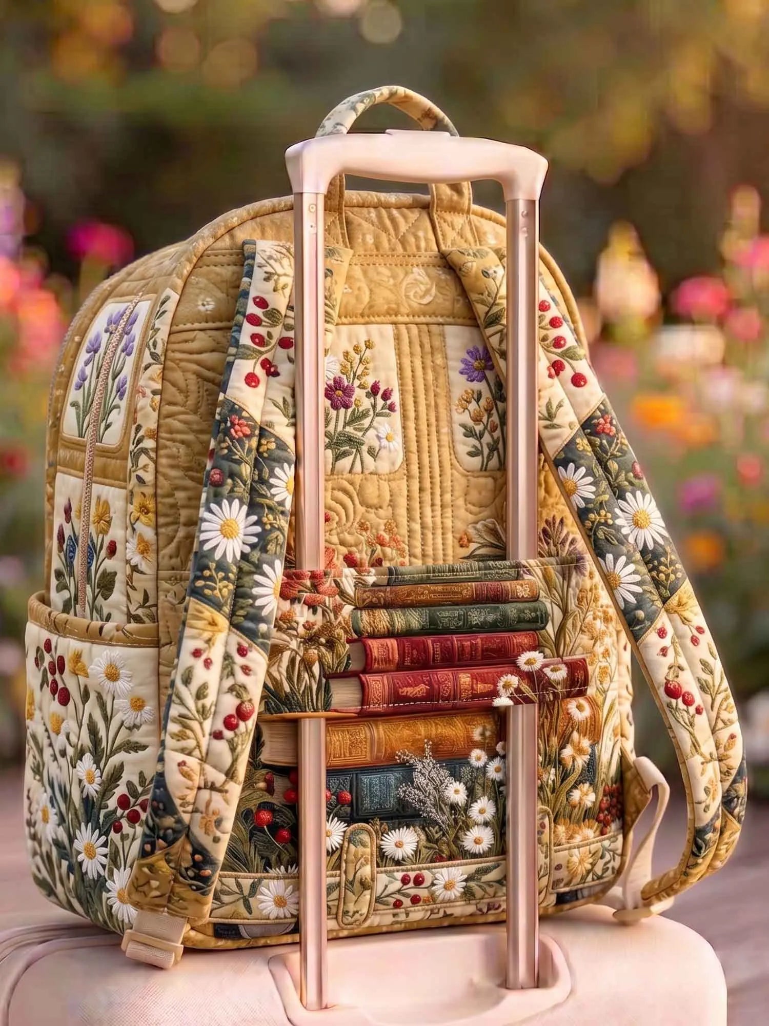 Vintage Book Van Quilted Backpack