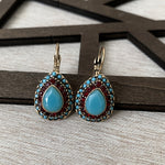BOUCLES D'OREILLES VINTAGE TURQUOISE GOUTTE RÉSINE