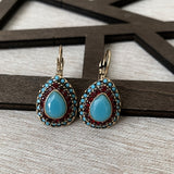 BOUCLES D'OREILLES VINTAGE TURQUOISE GOUTTE RÉSINE