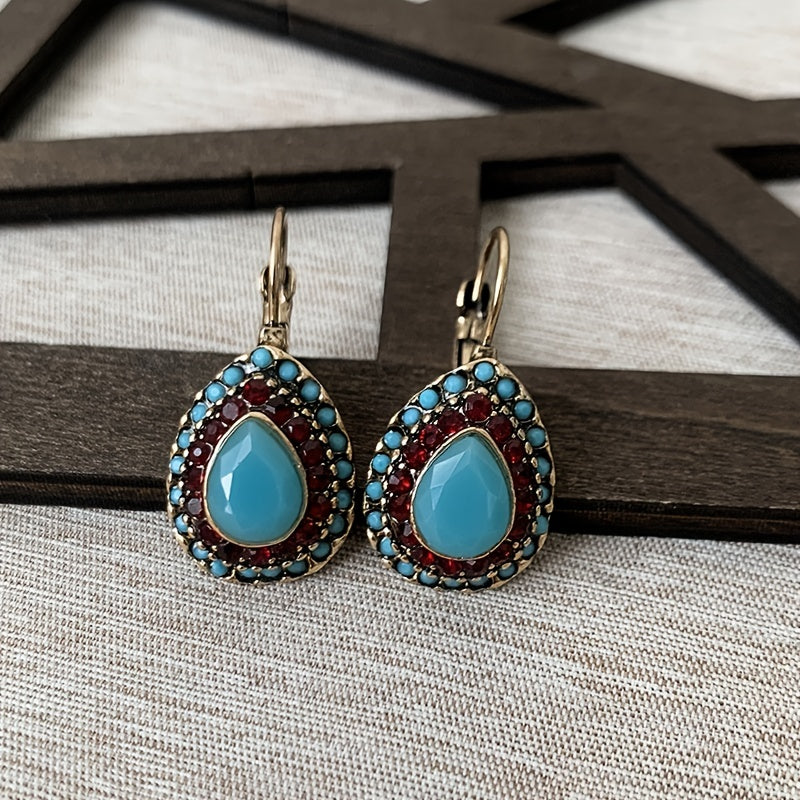 BOUCLES D'OREILLES VINTAGE TURQUOISE GOUTTE RÉSINE