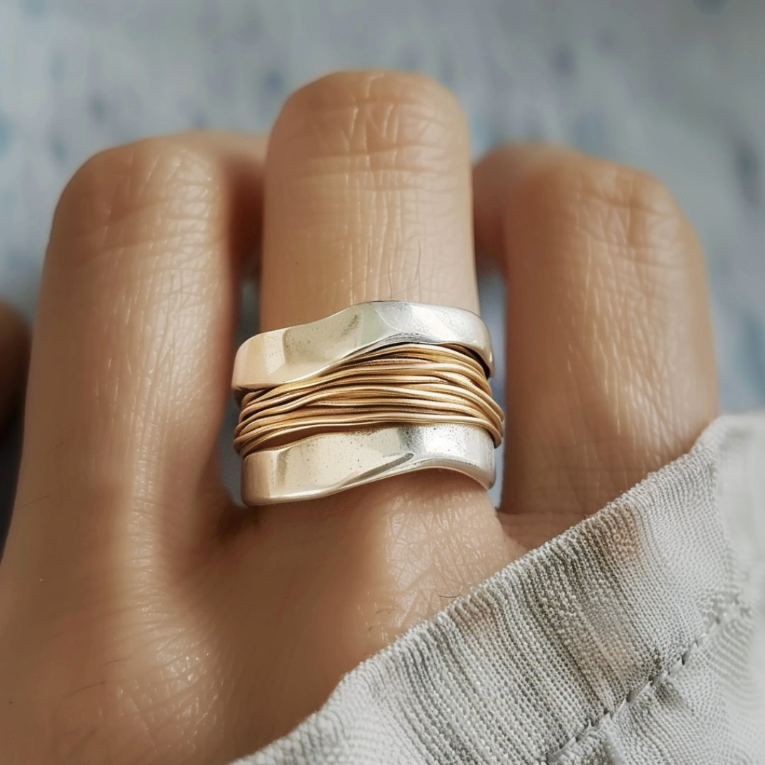 Silver Golden Threads - Ring