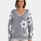 PAULA | PULL TRICOTÉ FLORAL COL V