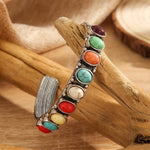 BRACELET VINTAGE MULTI-PIERRES TURQUOISE MANCHETTE