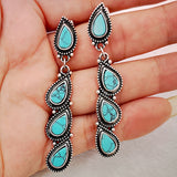 BOUCLES D'OREILLES VINTAGE TURQUOISE FEUILLE GOUTTE