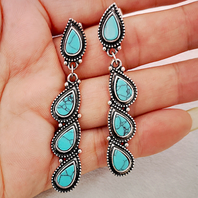 BOUCLES D'OREILLES VINTAGE TURQUOISE FEUILLE GOUTTE