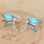 BOUCLES D'OREILLES VINTAGE LIBELLULE TURQUOISE CLOU D'OREILLE