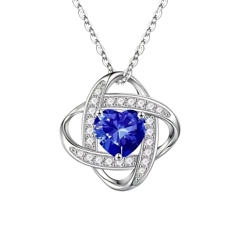 COLLIER PENDENTIF NŒUD CELTIQUE CŒUR SAPHIR BLEU PAVÉ | ARGENT