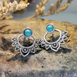 BOUCLE D'OREILLE VINTAGE TURQUOISE SOLEIL RAYONNANT CLOU D'OREILLE CRÉOLE