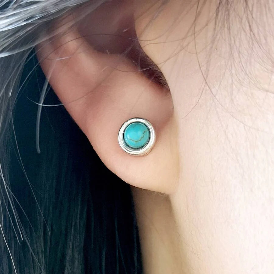 BOUCLE D'OREILLE VINTAGE TURQUOISE SOLEIL RAYONNANT CLOU D'OREILLE CRÉOLE