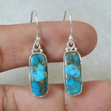 BOUCLES D'OREILLES TURQUOISE ARGENT PLAQUÉ RECTANGLE GOUTTE