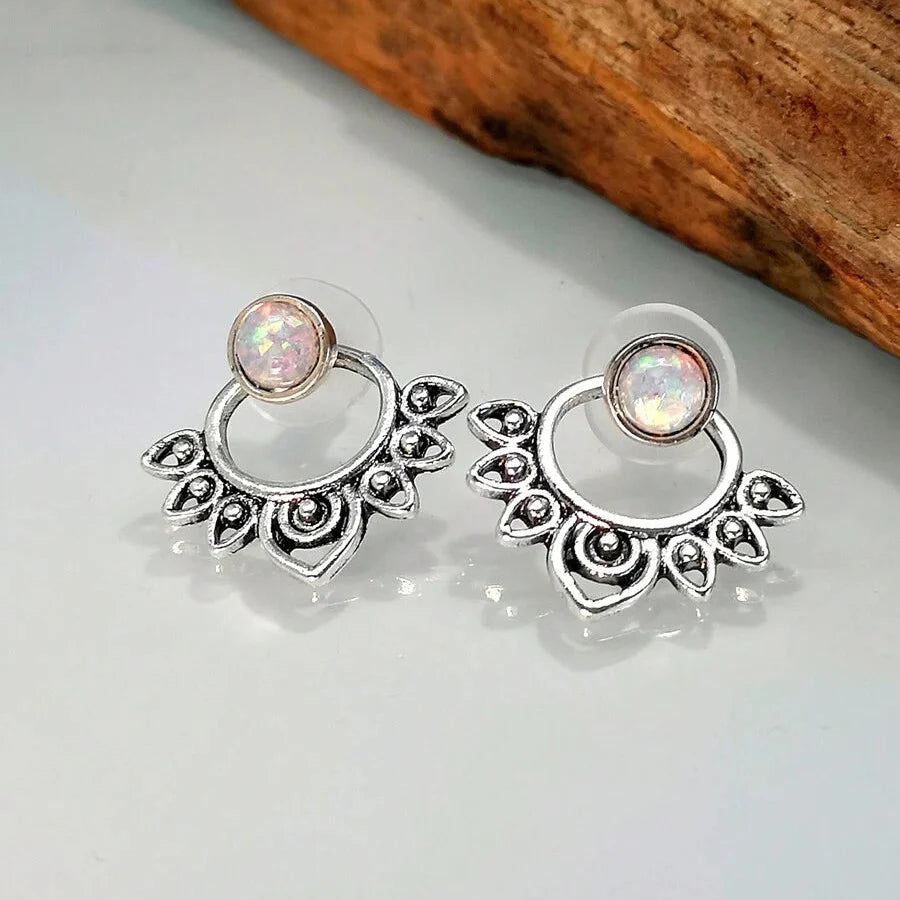 BOUCLE D'OREILLE VINTAGE TURQUOISE SOLEIL RAYONNANT CLOU D'OREILLE CRÉOLE