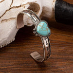 BRACELET WESTERN CŒUR FORME TURQUOISE PIERRE DÉCOR MANCHETTE BRACELET