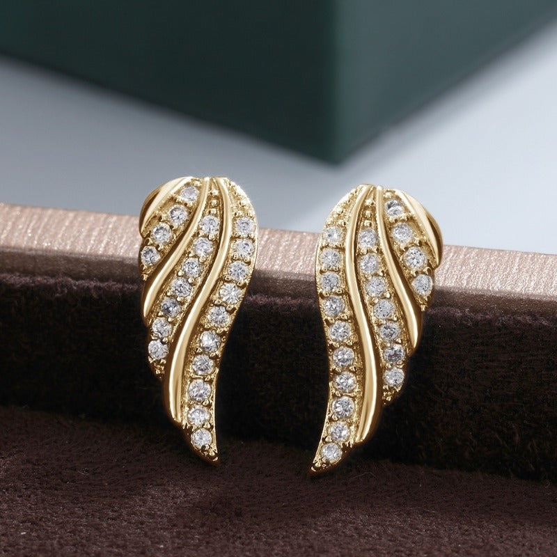 Boucles d'Oreilles Moderne Feuille Pavé | Or