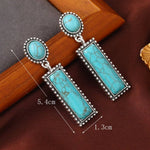 Bohemian Turquoise Geometric Rectangle Oval Stud Pendant Earrings