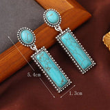Bohemian Turquoise Geometric Rectangle Oval Stud Pendant Earrings