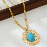 COLLIER VINTAGE SERPENT PEAU CHAÎNE OVALE IMITATION TURQUOISE PENDENTIF