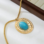 COLLIER VINTAGE SERPENT PEAU CHAÎNE OVALE IMITATION TURQUOISE PENDENTIF