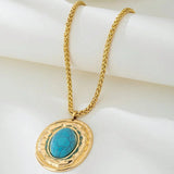 COLLIER VINTAGE SERPENT PEAU CHAÎNE OVALE IMITATION TURQUOISE PENDENTIF