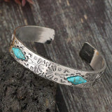 Vintage Bohemian Western Totem Engraved Inlaid Turquoise Bracelet