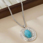COLLIER VINTAGE SERPENT PEAU CHAÎNE OVALE IMITATION TURQUOISE PENDENTIF