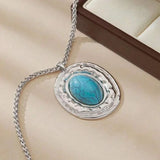 COLLIER VINTAGE SERPENT PEAU CHAÎNE OVALE IMITATION TURQUOISE PENDENTIF