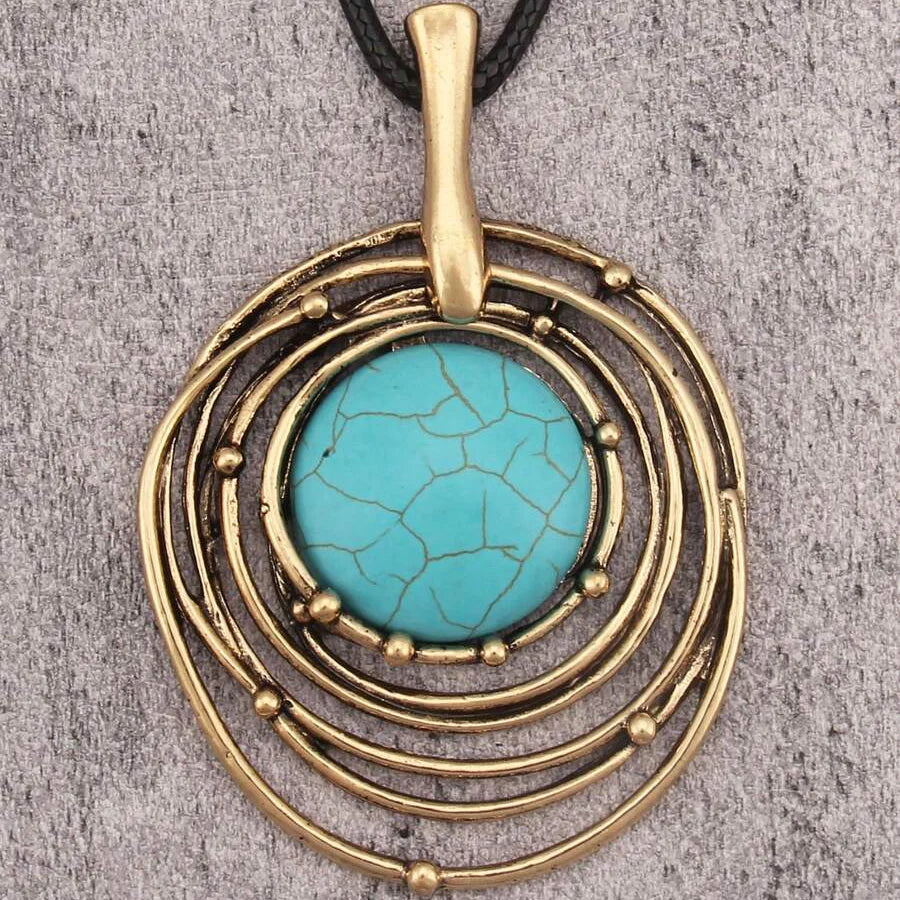 COLLIER CLASSIQUE NOIR CIRE CORDON TURQUOISE PIERRE LONG