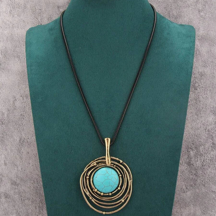 COLLIER CLASSIQUE NOIR CIRE CORDON TURQUOISE PIERRE LONG