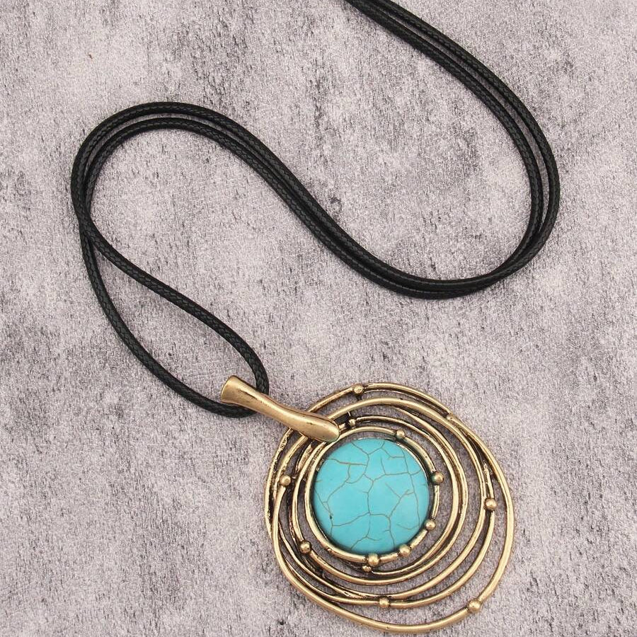 COLLIER CLASSIQUE NOIR CIRE CORDON TURQUOISE PIERRE LONG
