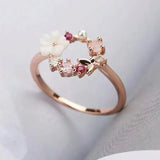 Elegant Flower Faux Pearl Micro Inlaid Zirconia Butterfly Ring