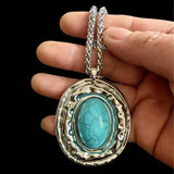 COLLIER VINTAGE SERPENT PEAU CHAÎNE OVALE IMITATION TURQUOISE PENDENTIF